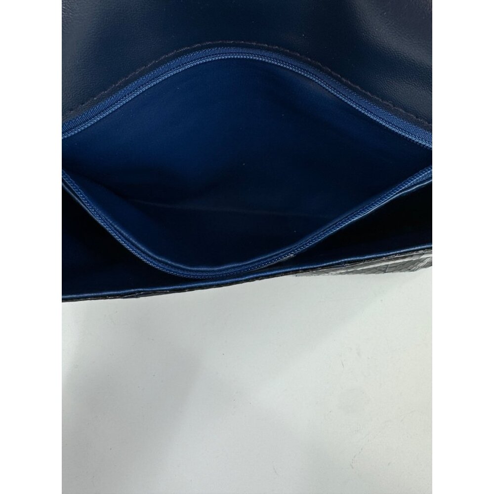 Vintage J. Renee Novae Black/Blue Python Embossed Leather Clutch - Picture 4 of 11